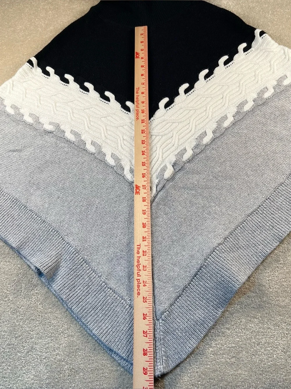 Talbots Poncho Sweater Chevron Black White Cowl Neck Knit Women's Large